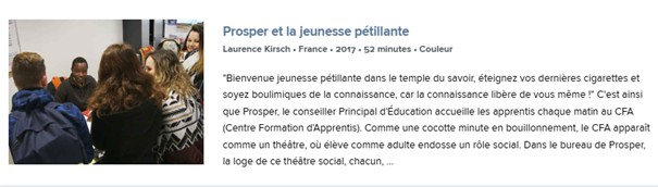 Prosper_jeunesse_pétillante Copie écran "Prosper et la jeunesse pétillante", film documentaire, Laurence Kirsch, 2017