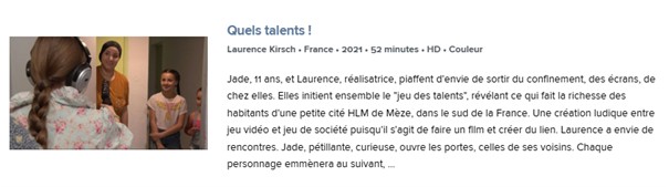 quels_talents Copie écran "Quels talents !", film documentaire, Laurence Kirsch, 2021