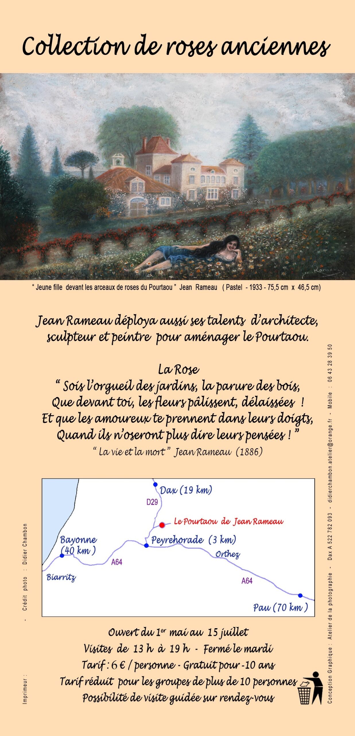 La Maison de Jean Rameau, Roseraie du Pourtaou - Flyer verso La Maison de Jean Rameau, Roseraie du Pourtaou - Flyer verso