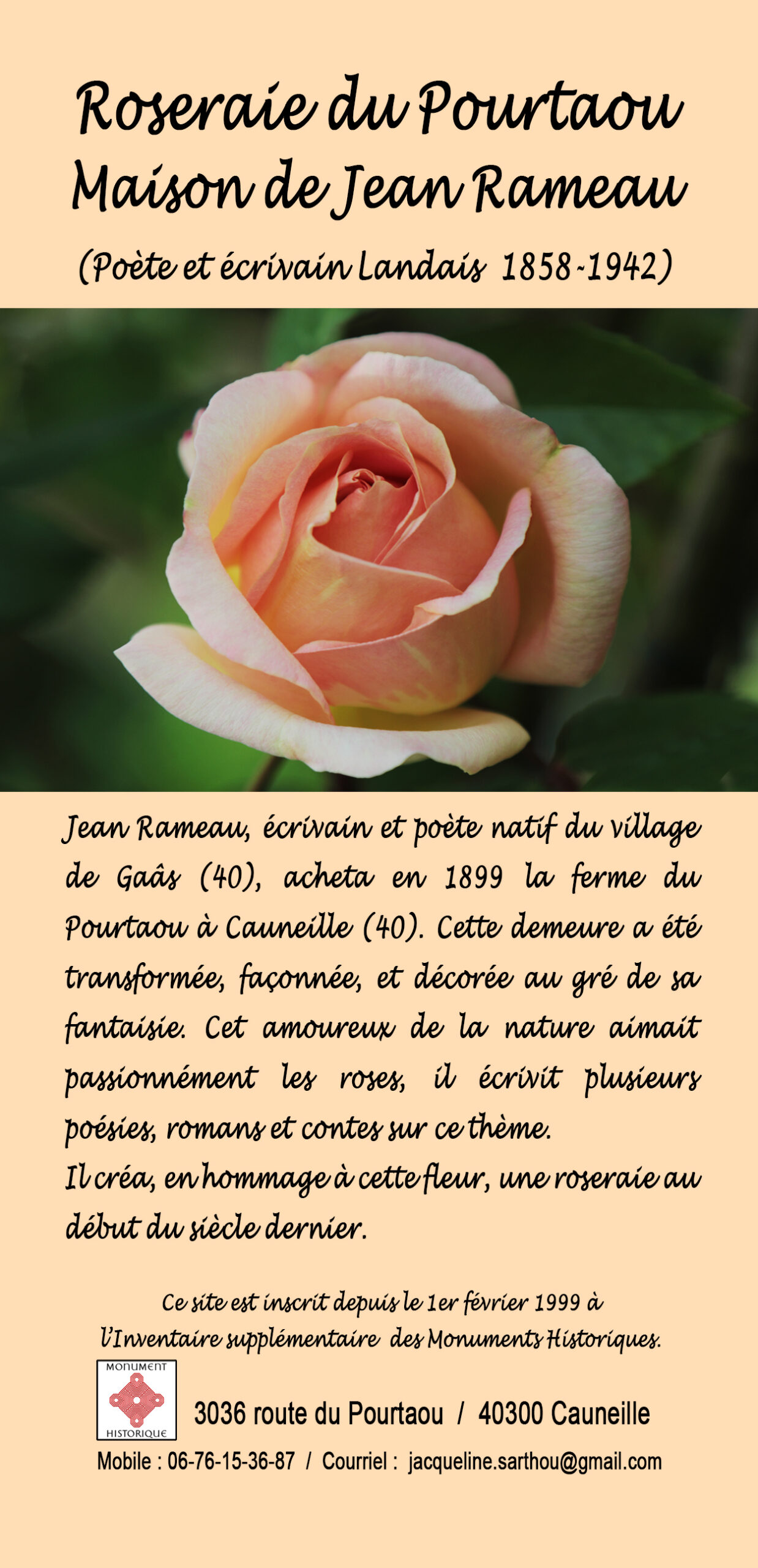 La Maison de Jean Rameau, Roseraie du Pourtaou - Flyer recto La Maison de Jean Rameau, Roseraie du Pourtaou - Flyer recto